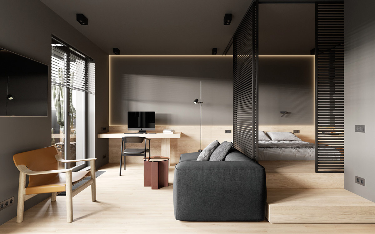 Creando espacios de vida cómodos en un estudio minimalista moderno
