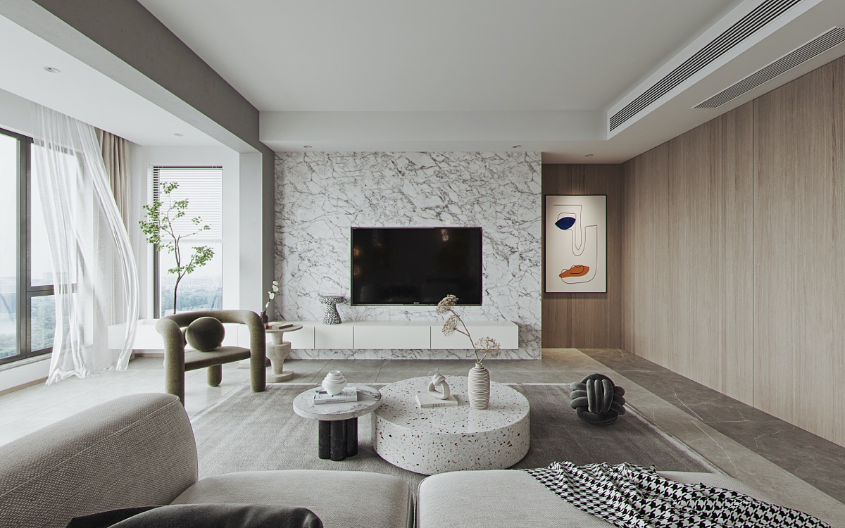 Interiores en blanco y madera serenamente elegantes